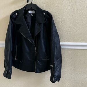 Black leather zipper jacket
